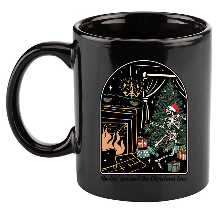 Rockin Around The Christmas Tree Skeleton Dancing Costume Gift 11oz C Handle Ceramic Mug