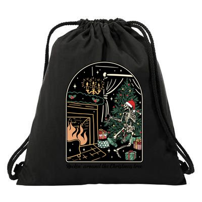 Rockin Around The Christmas Tree Skeleton Dancing Costume Gift Drawstring Bag