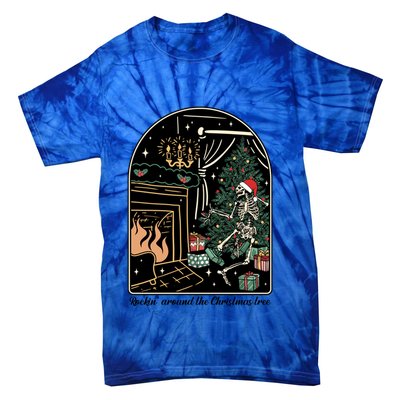 Rockin Around The Christmas Tree Skeleton Dancing Costume Gift Tie-Dye T-Shirt