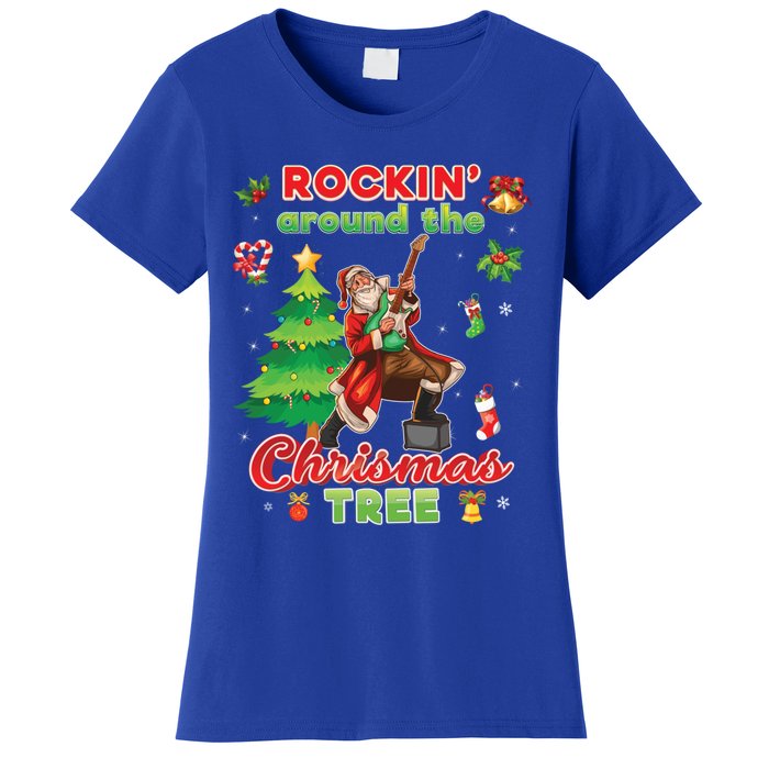 Rockin Around The Christmas Tree Santa Rock Playing Guitar Gift Women's T-Shirt