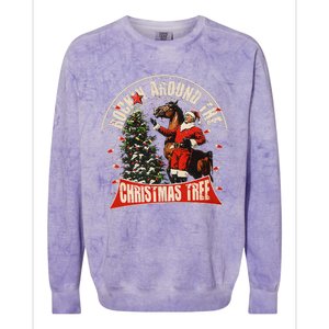 Rockin Around The Christmas Funny Cowboy Trump Western Xmas Colorblast Crewneck Sweatshirt