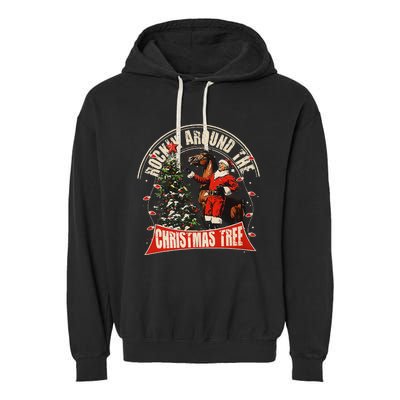 Rockin Around The Christmas Funny Cowboy Trump Western Xmas Garment-Dyed Fleece Hoodie