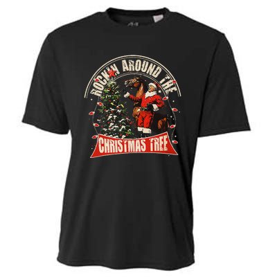 Rockin Around The Christmas Funny Cowboy Trump Western Xmas Cooling Performance Crew T-Shirt