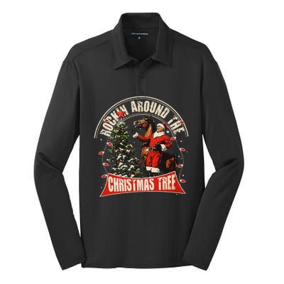 Rockin Around The Christmas Funny Cowboy Trump Western Xmas Silk Touch Performance Long Sleeve Polo