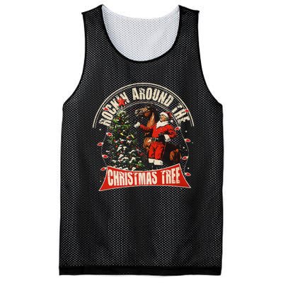 Rockin Around The Christmas Funny Cowboy Trump Western Xmas Mesh Reversible Basketball Jersey Tank