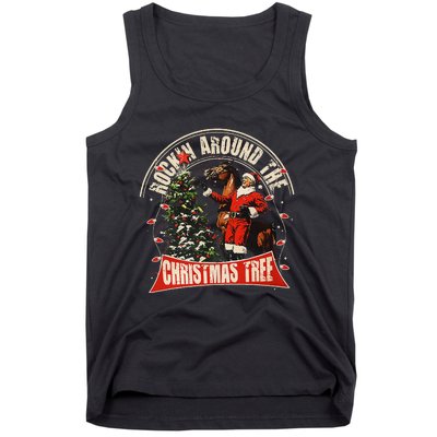 Rockin Around The Christmas Funny Cowboy Trump Western Xmas Tank Top