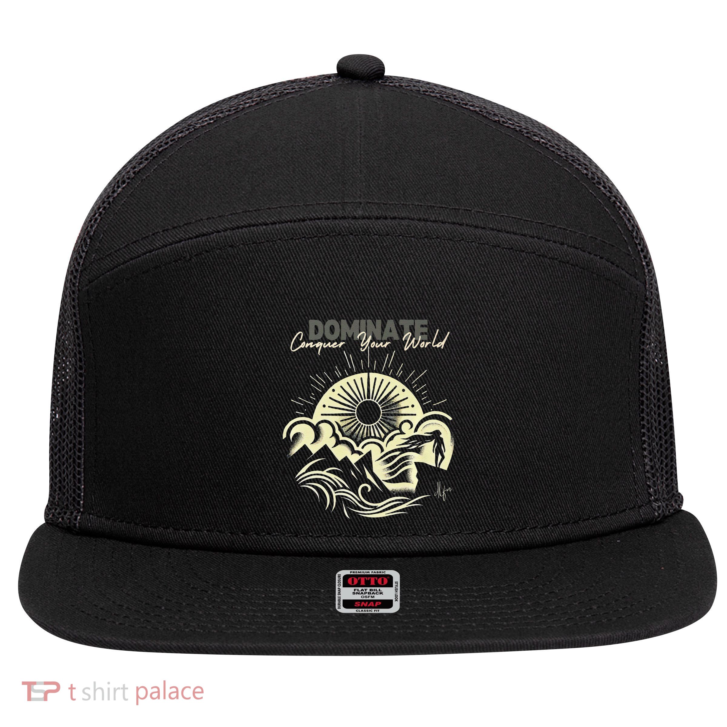 Rise Above The Peaks Dominate Your World 7 Panel Mesh Trucker Snapback Hat