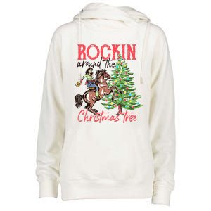 Rockin Around The Christmas Tree Western Cowboy Cowgirl Womens Funnel Neck Pullover Hood