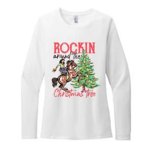 Rockin Around The Christmas Tree Western Cowboy Cowgirl Womens CVC Long Sleeve Shirt