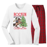 Rockin Around The Christmas Tree Western Cowboy Cowgirl Women's Long Sleeve Flannel Pajama Set 