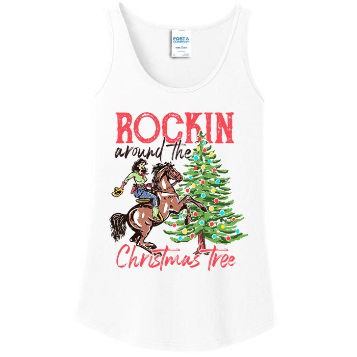 Rockin Around The Christmas Tree Western Cowboy Cowgirl Ladies Essential Tank