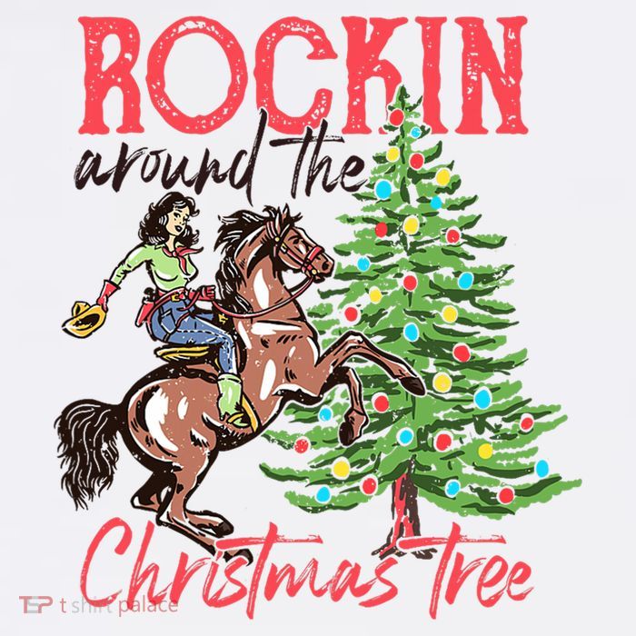 Rockin Around The Christmas Tree Western Cowboy Cowgirl Premium T-Shirt
