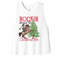 Rockin Around The Christmas Tree Western Cowboy Cowgirl Women's Racerback Cropped Tank