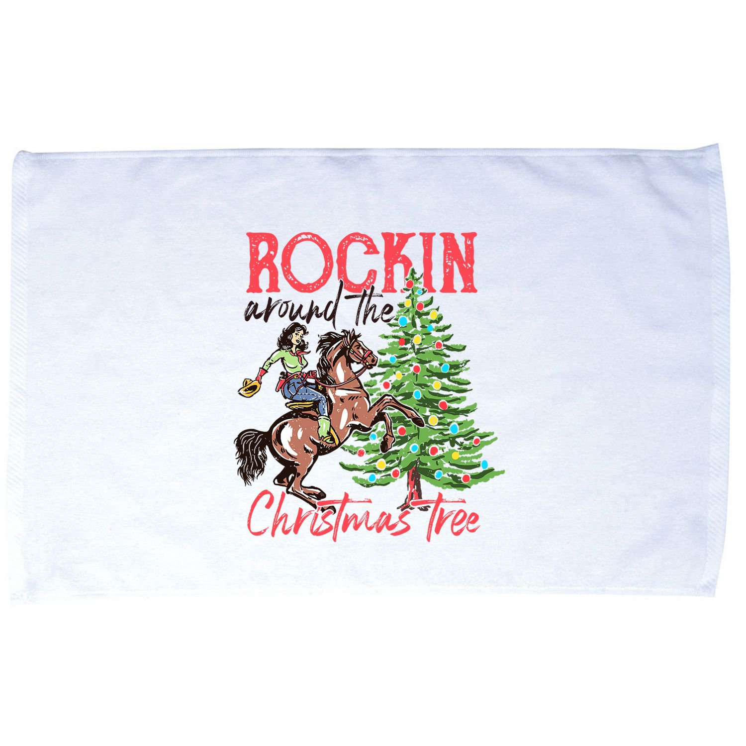 Rockin Around The Christmas Tree Western Cowboy Cowgirl Microfiber Hand Towel