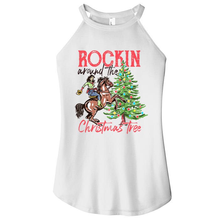 Rockin Around The Christmas Tree Western Cowboy Cowgirl Women's Perfect Tri Rocker Tank