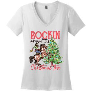 Rockin Around The Christmas Tree Western Cowboy Cowgirl Women's V-Neck T-Shirt