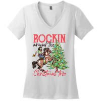 Rockin Around The Christmas Tree Western Cowboy Cowgirl Women's V-Neck T-Shirt