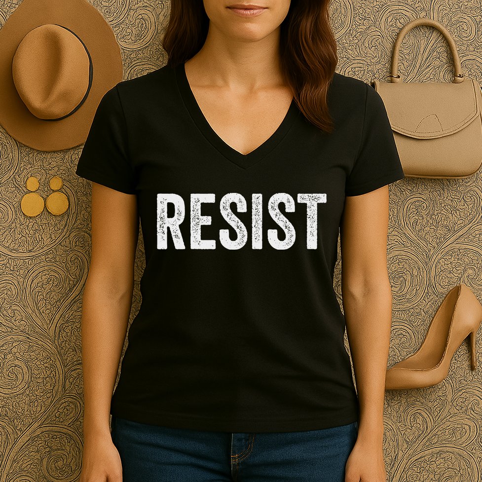 Resist Anti Trump Protest March Political Defiant Women's V-Neck T-Shirt