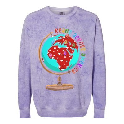 Reads Across That America Reading Lover Teacher Reader Colorblast Crewneck Sweatshirt