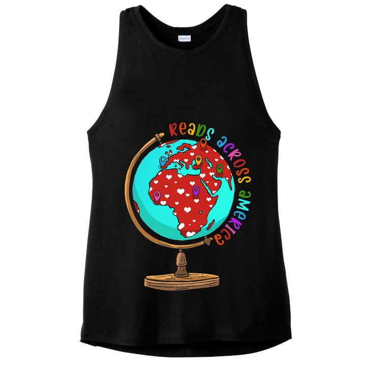 Reads Across That America Reading Lover Teacher Reader Ladies PosiCharge Tri-Blend Wicking Tank