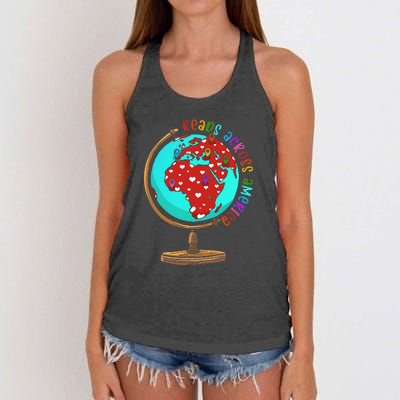 Reads Across That America Reading Lover Teacher Reader Women's Knotted Racerback Tank