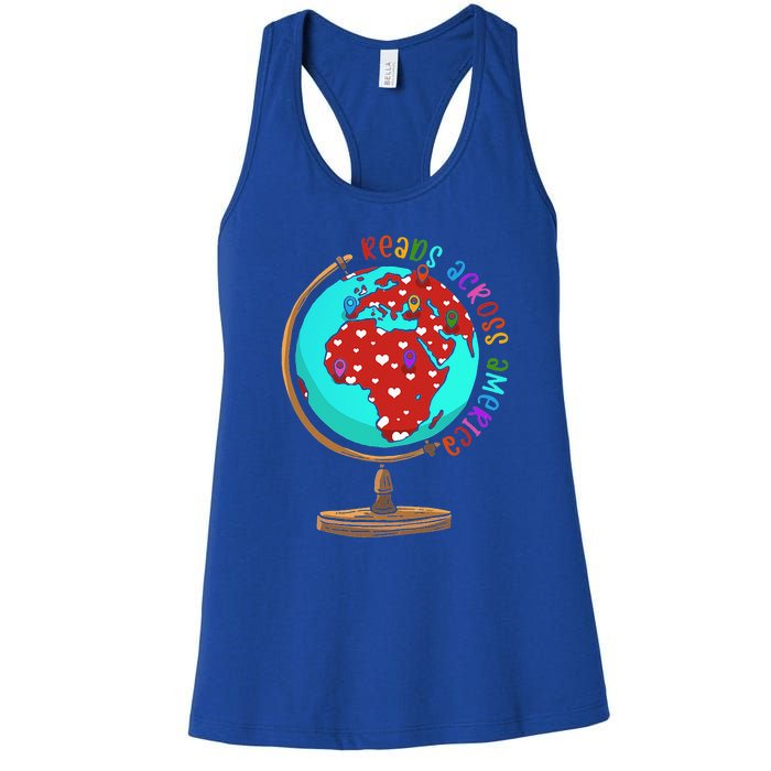 Reads Across That America Reading Lover Teacher Reader Women's Racerback Tank