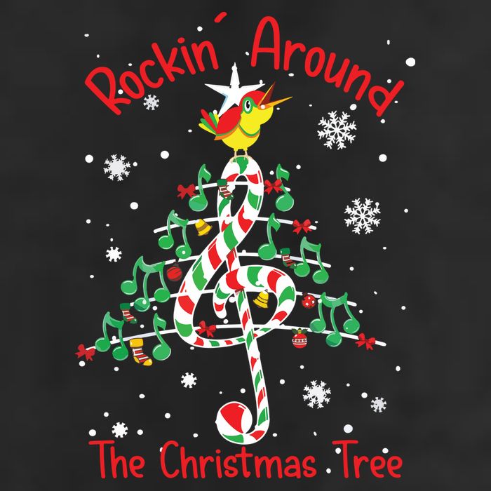 Rockin Around The Christmas Tree Music Note Music Teacher 7 Panel Mesh Trucker Snapback Hat