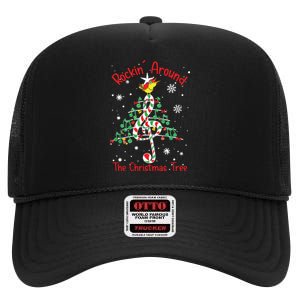 Rockin Around The Christmas Tree Music Note Music Teacher High Crown Mesh Back Trucker Hat