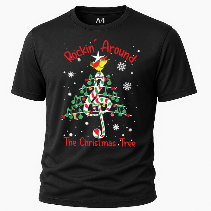 Rockin Around The Christmas Tree Music Note Music Teacher Cooling Performance Crew T-Shirt
