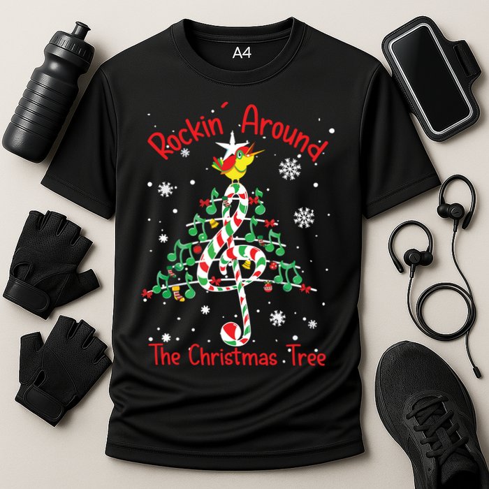 Rockin Around The Christmas Tree Music Note Music Teacher Cooling Performance Crew T-Shirt