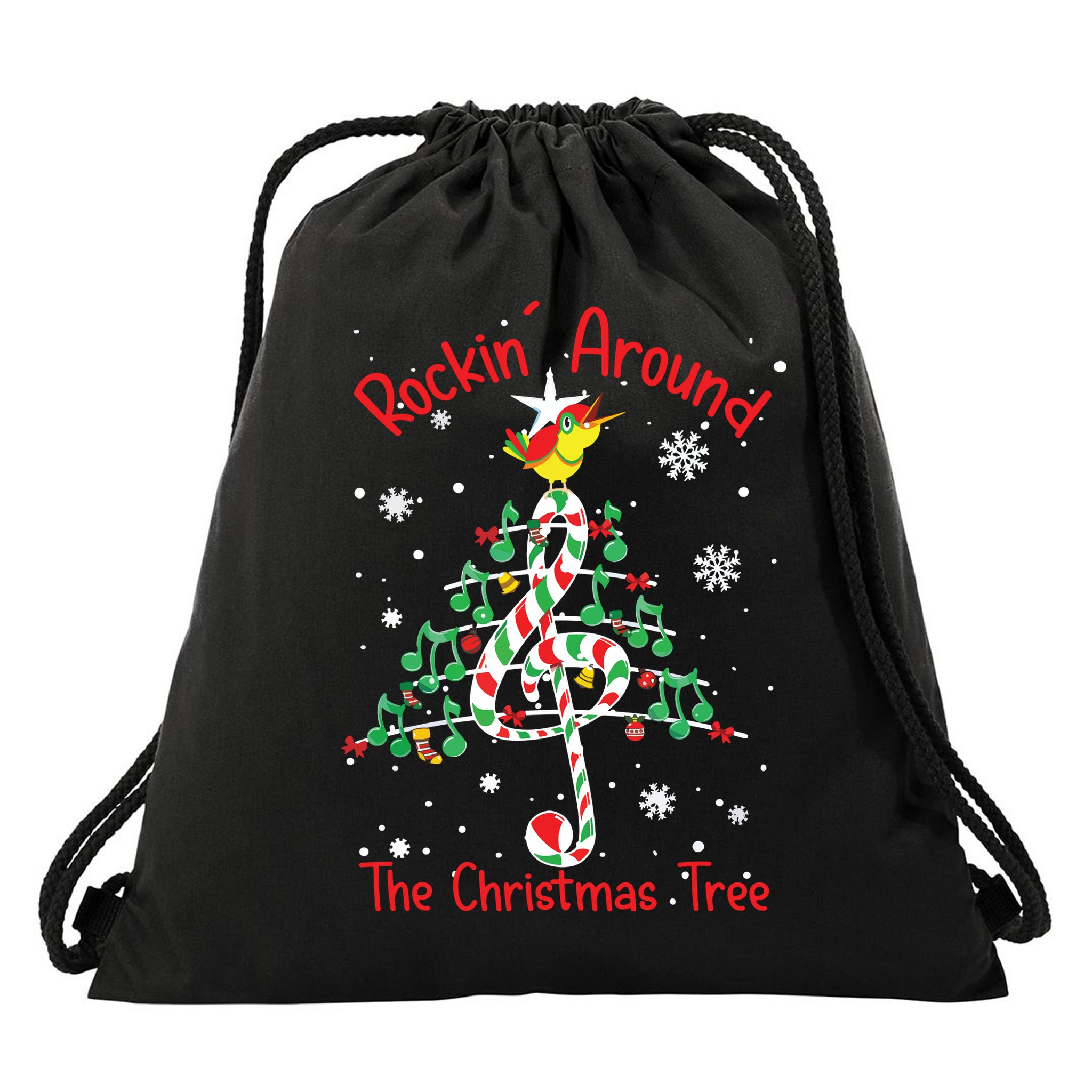 Rockin Around The Christmas Tree Music Note Music Teacher Drawstring Bag