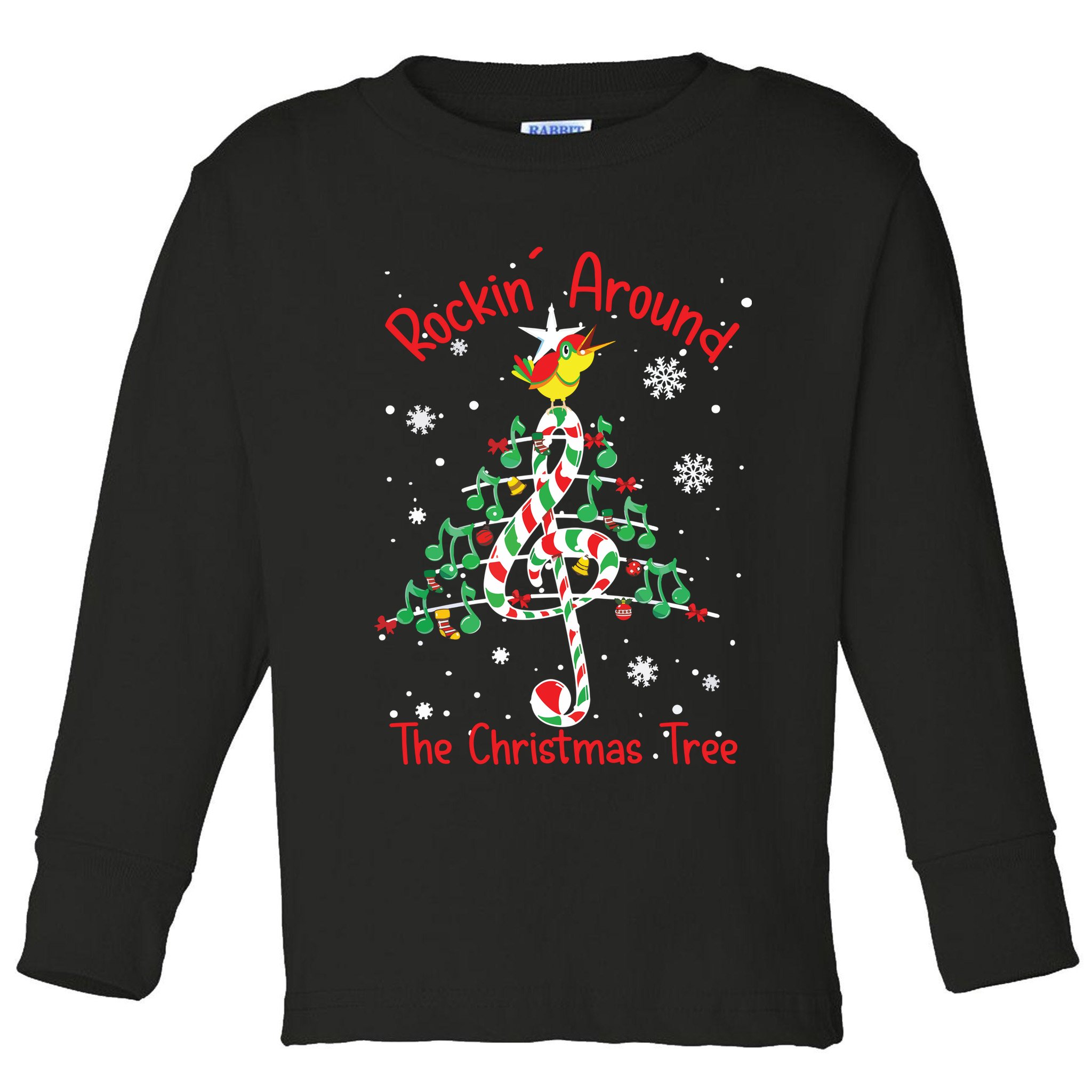 Rockin Around The Christmas Tree Music Note Music Teacher Toddler Long Sleeve Shirt