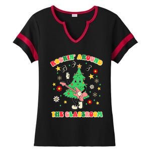 Rockin Around The Classroom Teacher Christmas Xmas Vibes Ladies Halftime Notch Neck Tee