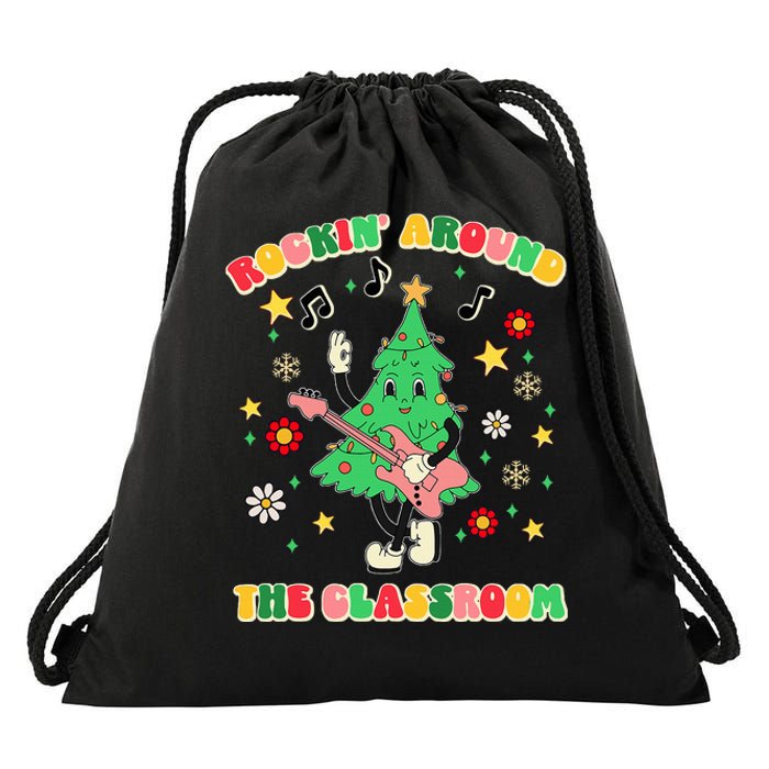 Rockin Around The Classroom Teacher Christmas Xmas Vibes Drawstring Bag