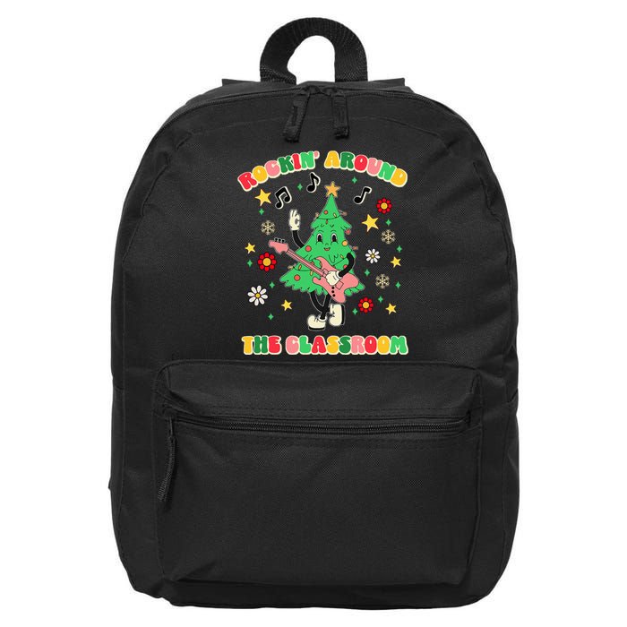 Rockin Around The Classroom Teacher Christmas Xmas Vibes 16 in Basic Backpack