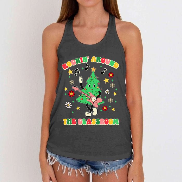 Rockin Around The Classroom Teacher Christmas Xmas Vibes Women's Knotted Racerback Tank