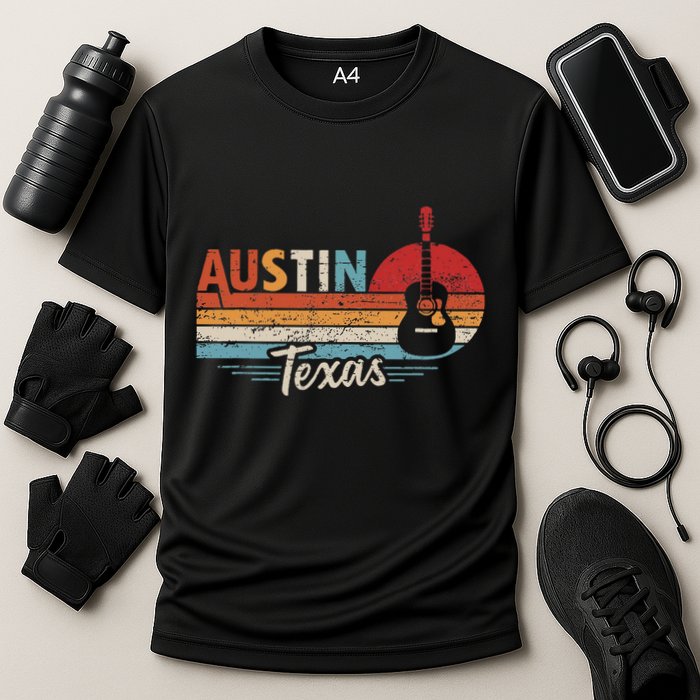 Retro Austin Texas Guitar Music Cooling Performance Crew T-Shirt