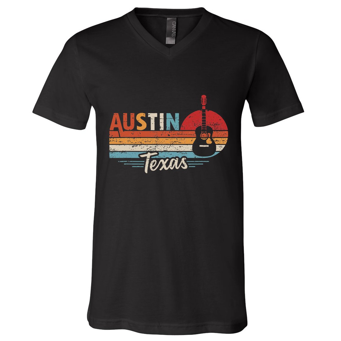 Retro Austin Texas Guitar Music V-Neck T-Shirt
