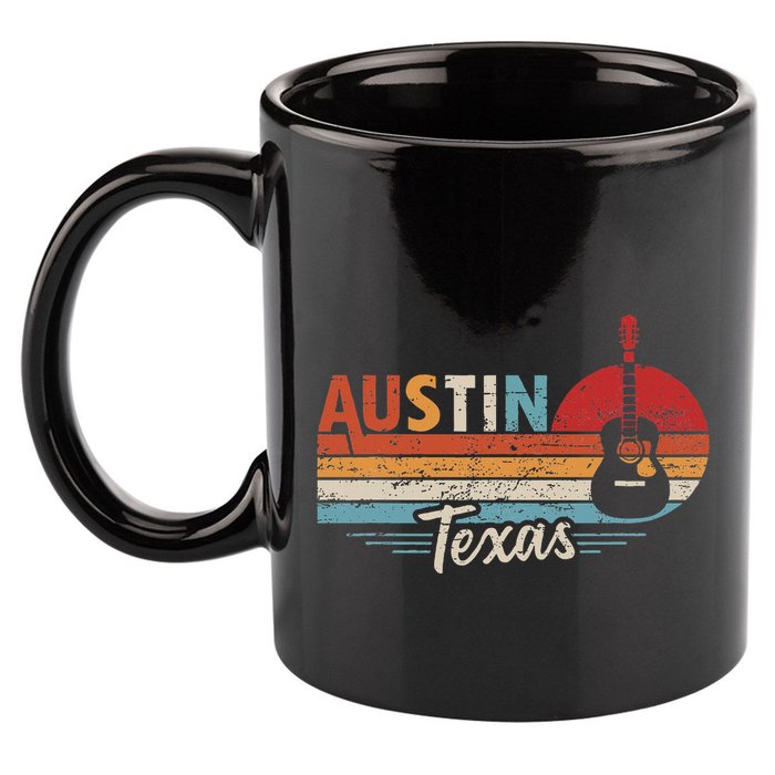 Retro Austin Texas Guitar Music 11oz C Handle Ceramic Mug