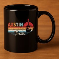Retro Austin Texas Guitar Music 11oz C Handle Ceramic Mug