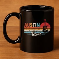 Retro Austin Texas Guitar Music 11oz C Handle Ceramic Mug