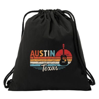 Retro Austin Texas Guitar Music Drawstring Bag