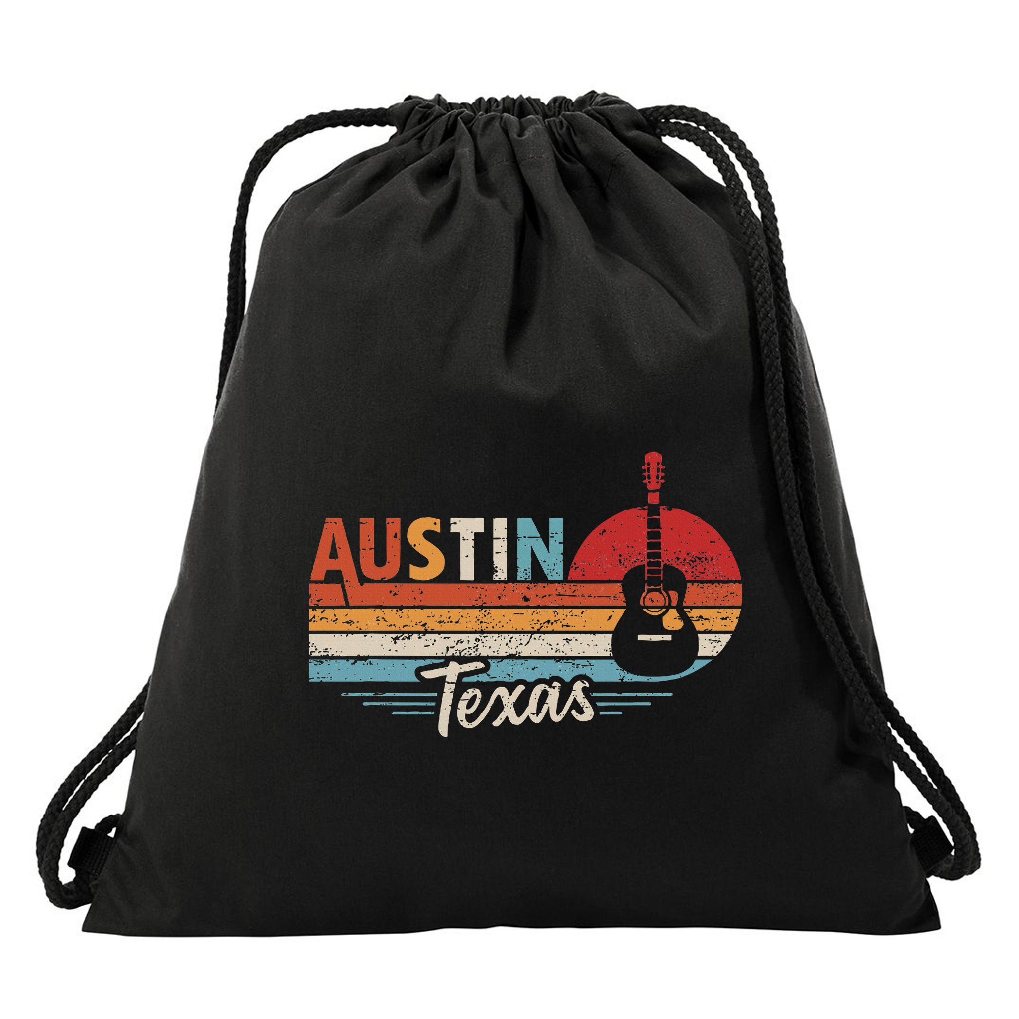 Retro Austin Texas Guitar Music Drawstring Bag