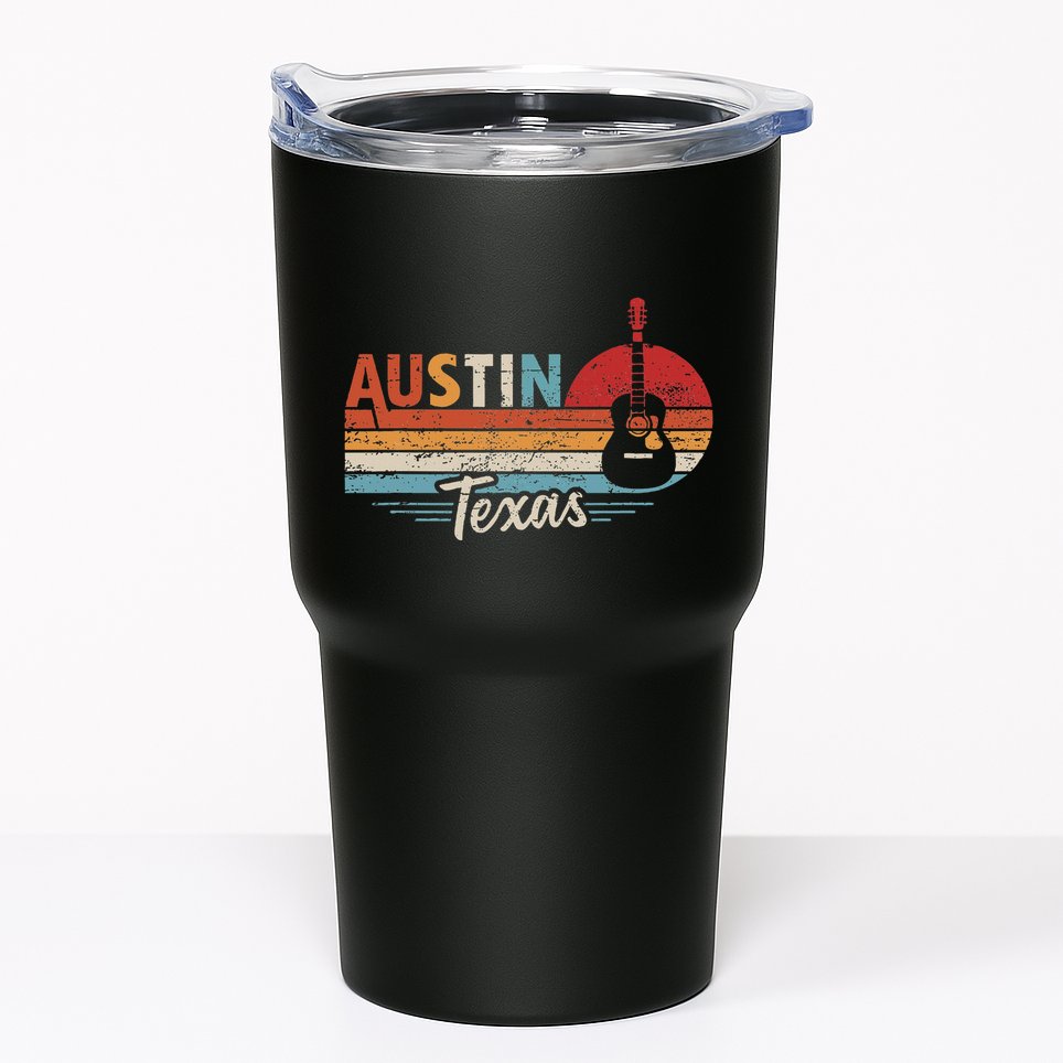 Retro Austin Texas Guitar Music Tumbler