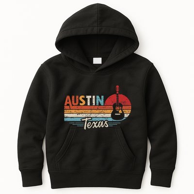 Retro Austin Texas Guitar Music Kids Hoodie
