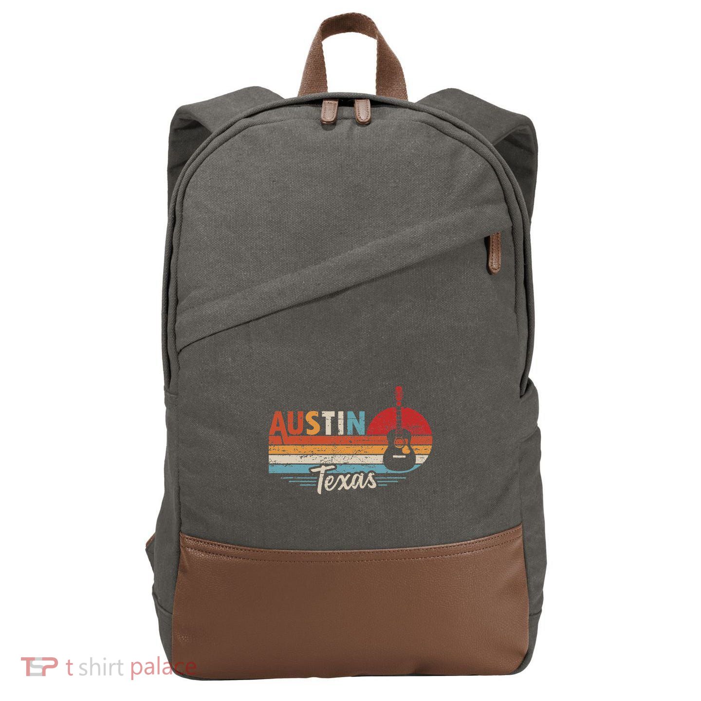 Retro Austin Texas Guitar Music Cotton Canvas Backpack