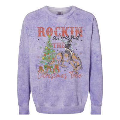 Rockin Around The Christmas Tree Cowboy Western Colorblast Crewneck Sweatshirt