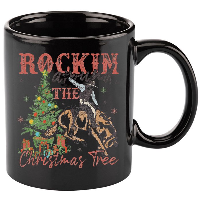 Rockin Around The Christmas Tree Cowboy Western 11oz C Handle Ceramic Mug