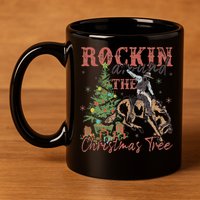 Rockin Around The Christmas Tree Cowboy Western 11oz C Handle Ceramic Mug