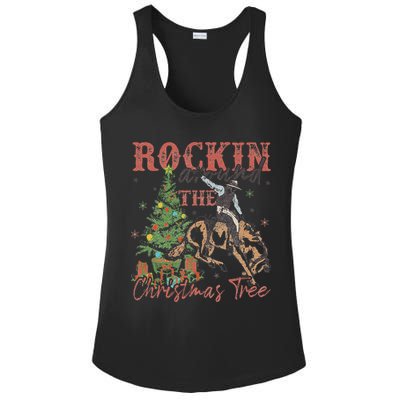 Rockin Around The Christmas Tree Cowboy Western Ladies PosiCharge Competitor Racerback Tank